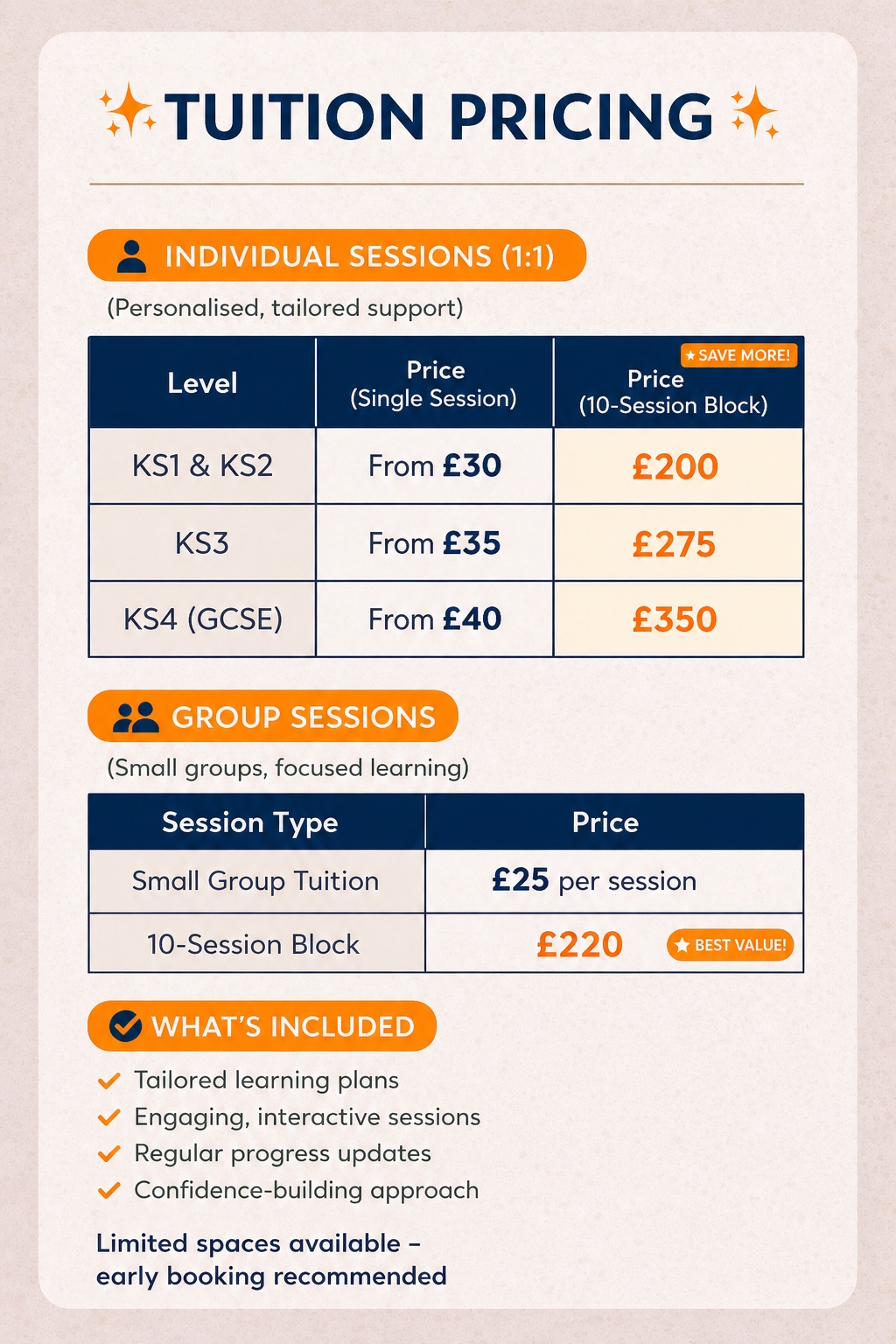 Excel Ed tuition pricing flyer